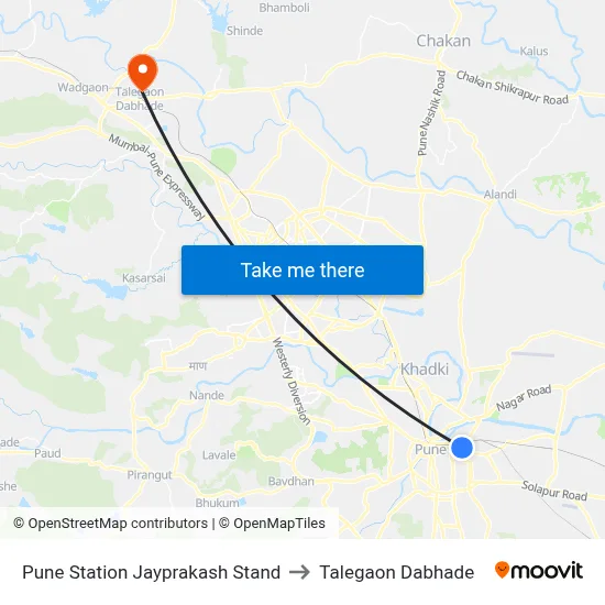Pune Station Jayprakash Stand to Talegaon Dabhade map