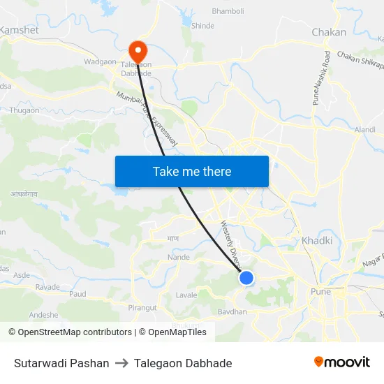 Sutarwadi Pashan to Talegaon Dabhade map
