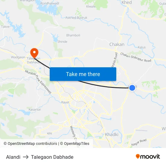 Alandi to Talegaon Dabhade map