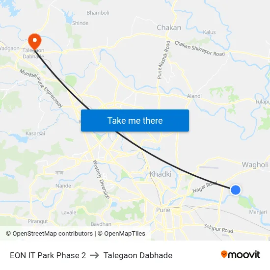 EON IT Park Phase 2 to Talegaon Dabhade map