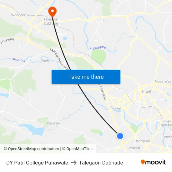 DY Patil College Punawale to Talegaon Dabhade map