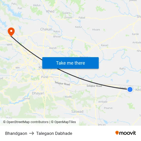 Bhandgaon to Talegaon Dabhade map
