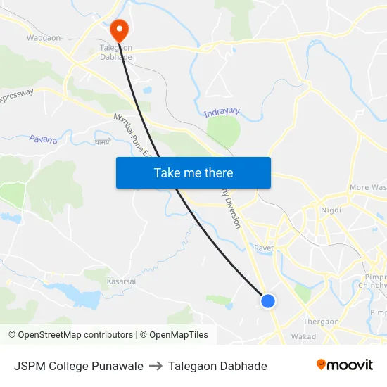 JSPM College Punawale to Talegaon Dabhade map