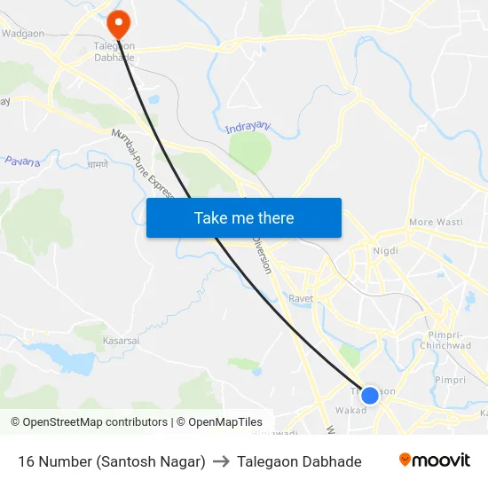 16 Number (Santosh Nagar) to Talegaon Dabhade map