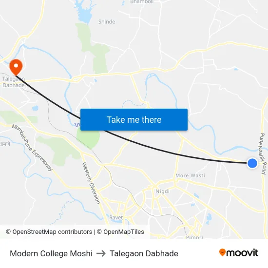 Modern College Moshi to Talegaon Dabhade map