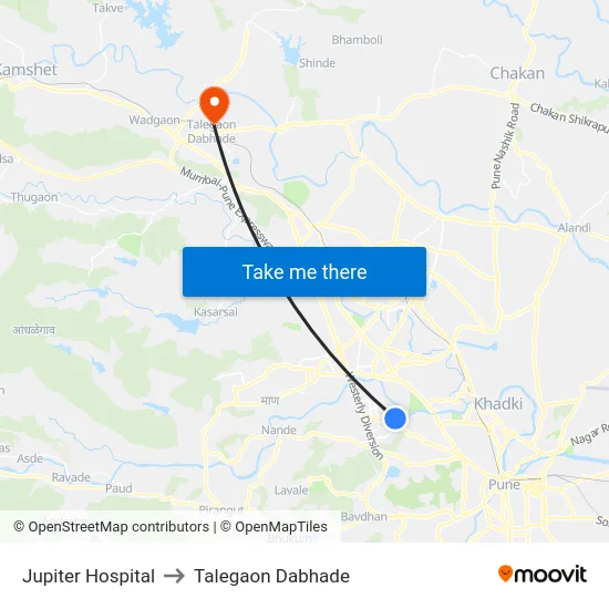 Jupiter Hospital to Talegaon Dabhade map