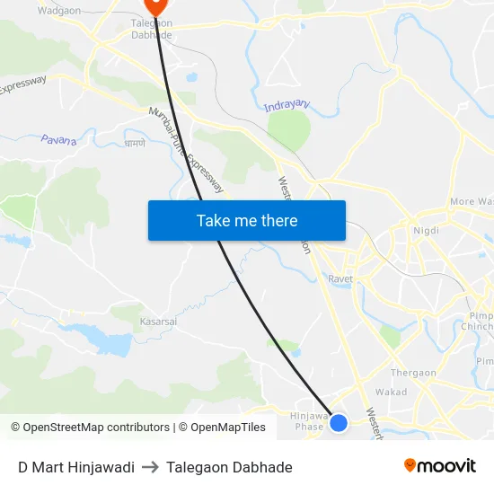 D Mart Hinjawadi to Talegaon Dabhade map