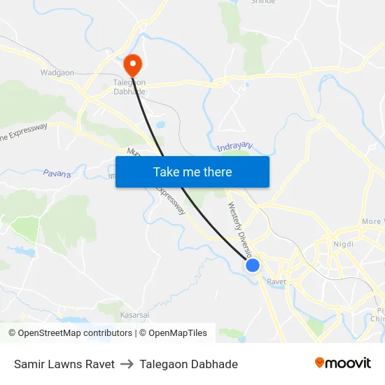 Samir Lawns Ravet to Talegaon Dabhade map