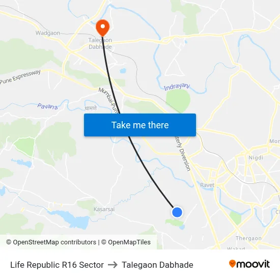 Life Republic R16 Sector to Talegaon Dabhade map