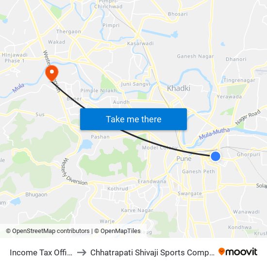 Income Tax Office to Chhatrapati Shivaji Sports Complex map