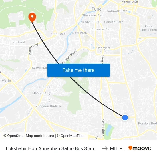 Lokshahir Hon.Annabhau Sathe Bus Stand Upper Depot to MIT Pune map