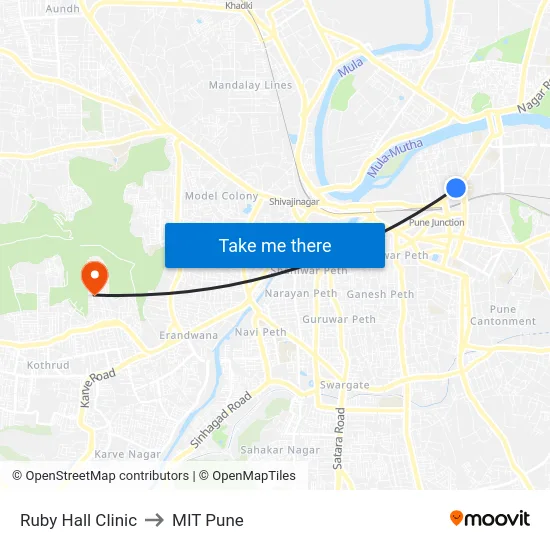 Ruby Hall Clinic to MIT Pune map
