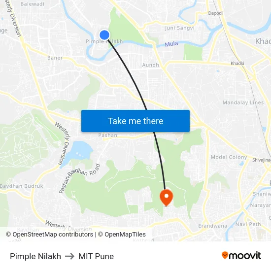 Pimple Nilakh to MIT Pune map