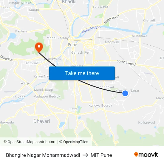 Bhangire Nagar Mohammadwadi to MIT Pune map