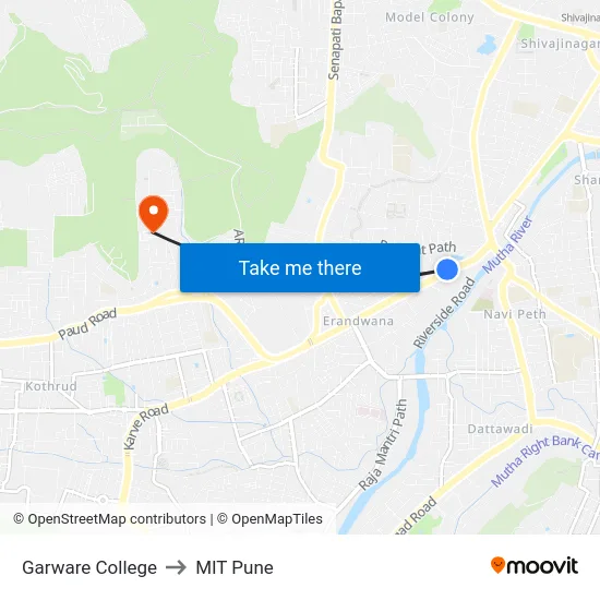 Garware College to MIT Pune map