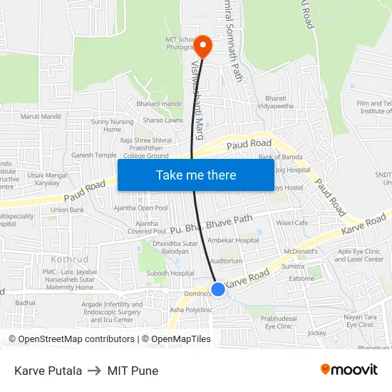 Karve Putala to MIT Pune map