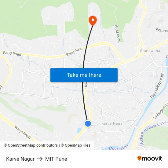 Karve Nagar to MIT Pune map