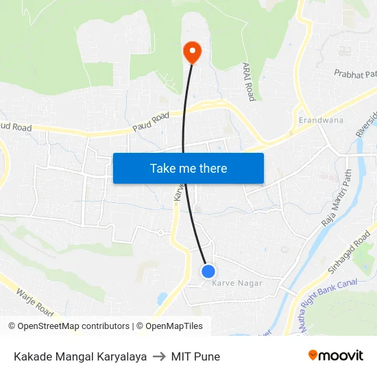 Kakade Mangal Karyalaya to MIT Pune map