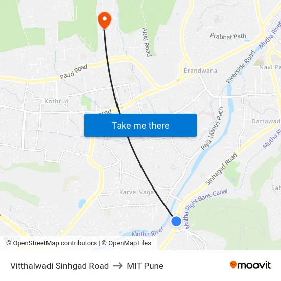 Vitthalwadi Sinhgad Road to MIT Pune map