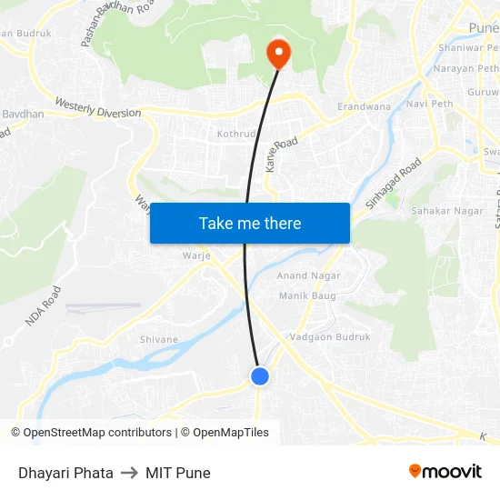 Dhayari Phata to MIT Pune map