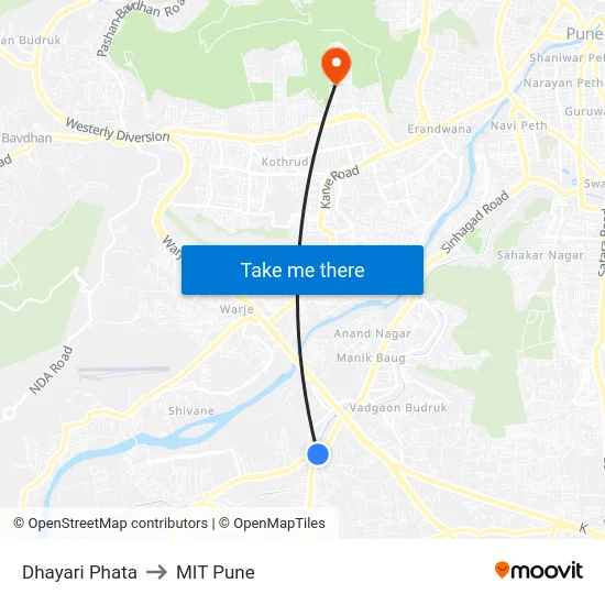 Dhayari Phata to MIT Pune map