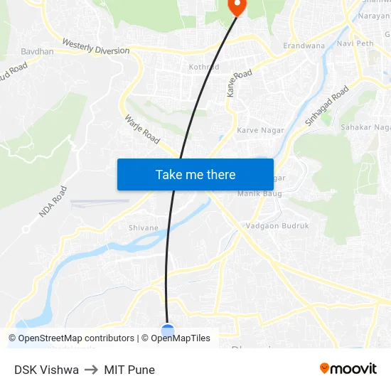 DSK Vishwa to MIT Pune map