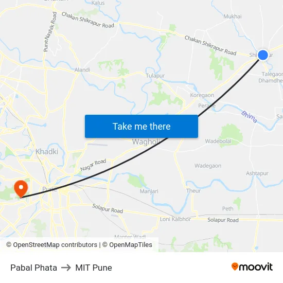 Pabal Phata to MIT Pune map