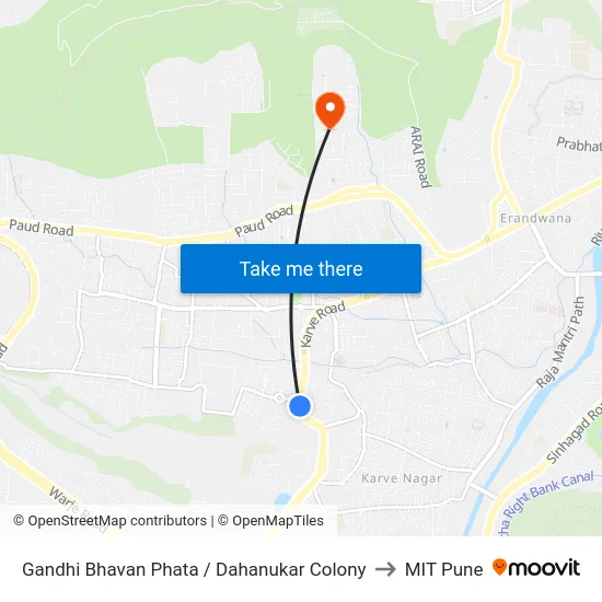 Gandhi Bhavan Phata / Dahanukar Colony to MIT Pune map
