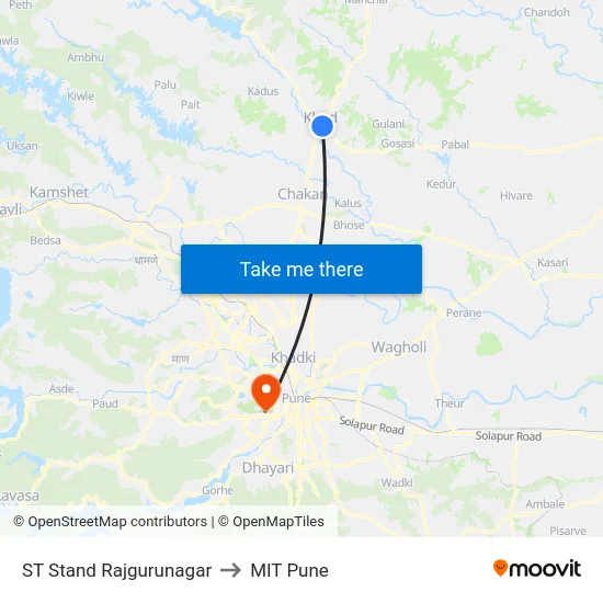 ST Stand Rajgurunagar to MIT Pune map