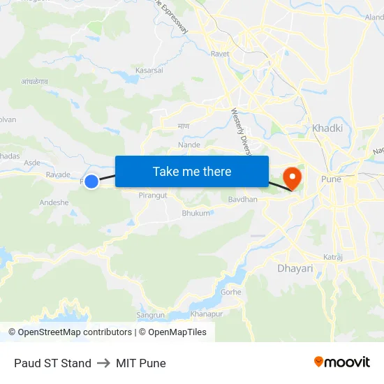 Paud ST Stand to MIT Pune map