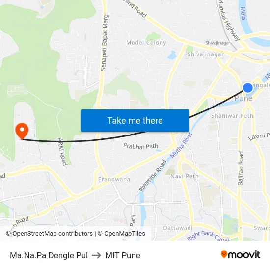 Ma.Na.Pa Dengle Pul to MIT Pune map