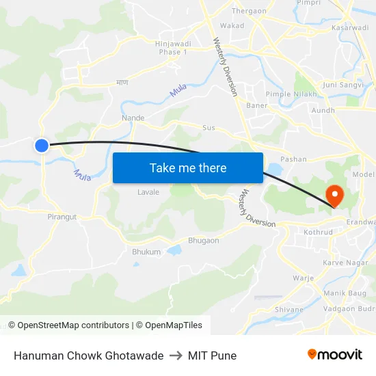 Hanuman Chowk Ghotawade to MIT Pune map