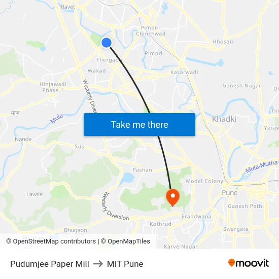 Pudumjee Paper Mill to MIT Pune map