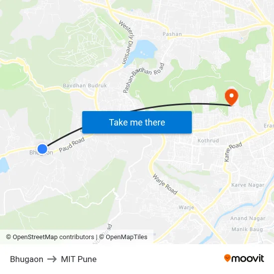 Bhugaon to MIT Pune map
