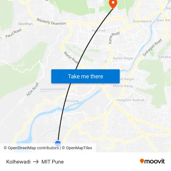 Kolhewadi to MIT Pune map