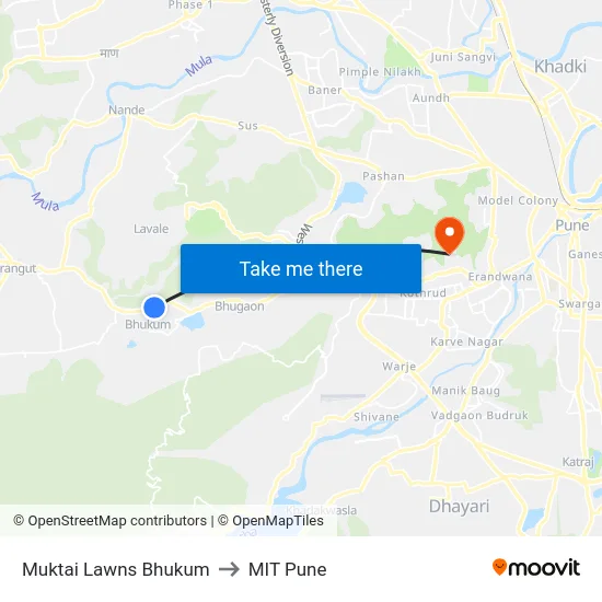 Muktai Lawns Bhukum to MIT Pune map