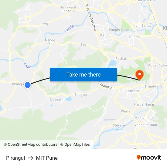 Pirangut to MIT Pune map