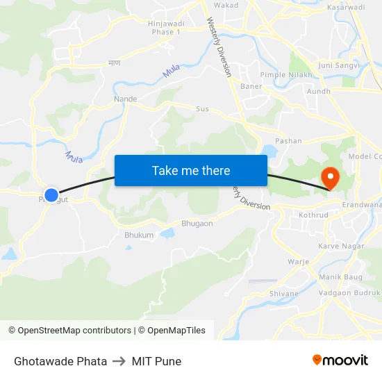 Ghotawade Phata to MIT Pune map