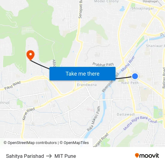 Sahitya Parishad to MIT Pune map