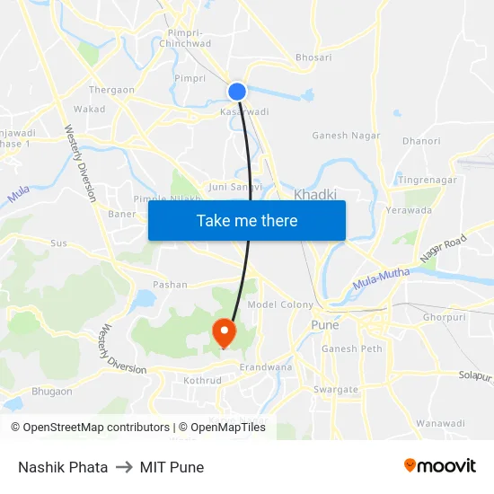 Nashik Phata to MIT Pune map