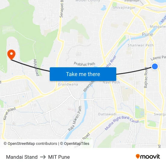 Mandai Stand to MIT Pune map