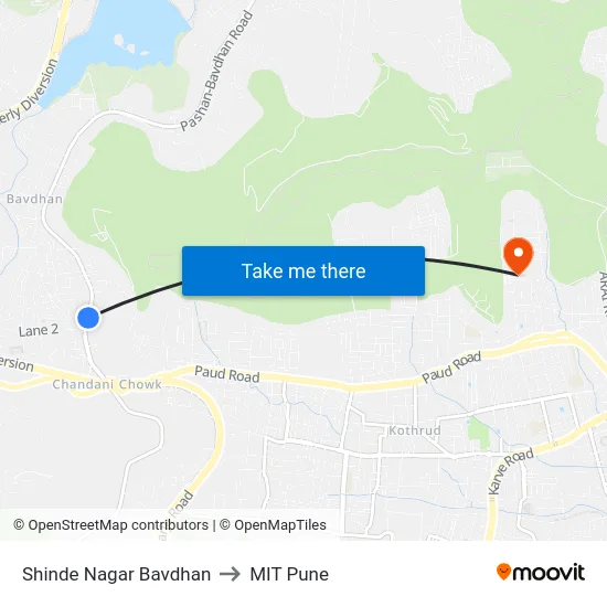 Shinde Nagar Bavdhan to MIT Pune map