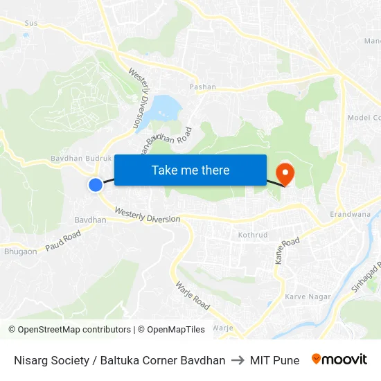 Nisarg Society / Baltuka Corner Bavdhan to MIT Pune map