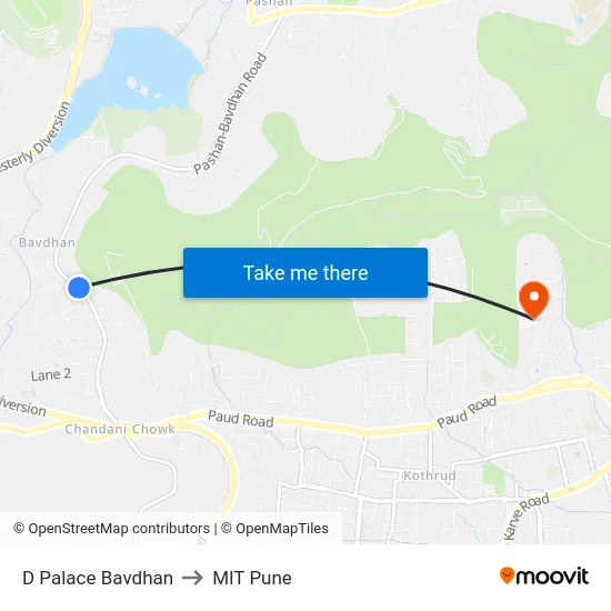 D Palace Bavdhan to MIT Pune map