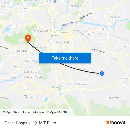 Desai Hospital to MIT Pune map