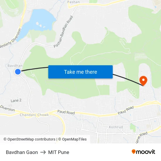 Bavdhan Gaon to MIT Pune map