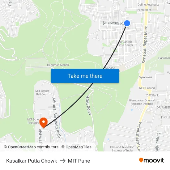 Kusalkar Putla Chowk to MIT Pune map