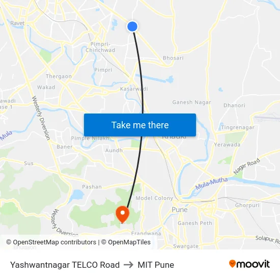 Yashwantnagar TELCO Road to MIT Pune map