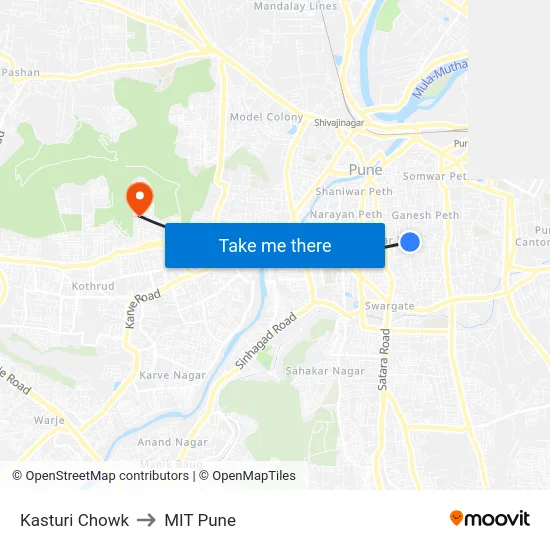 Kasturi Chowk to MIT Pune map
