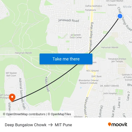 Deep Bungalow Chowk to MIT Pune map